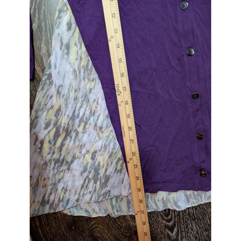 LOGO by Lori Goldstein Cardigan Womens Small Purple‎ Chiffon Back Button Front - Picture 6 of 6